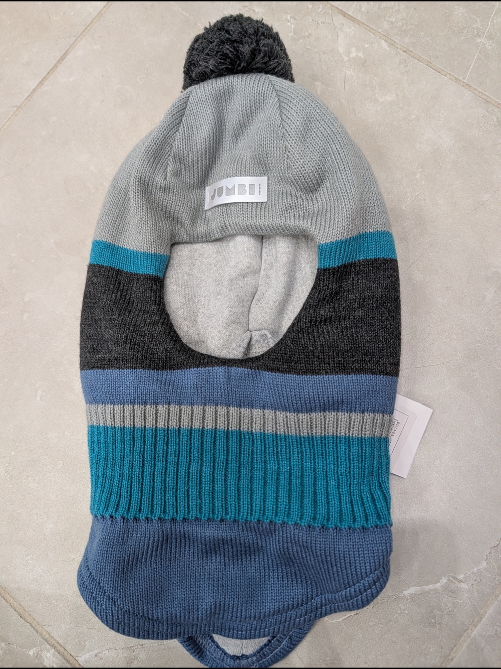 2/$50 Kids Balaclava Hat – Striped Grey, Blue & Black – Size 50–52 (2–5Y) – New